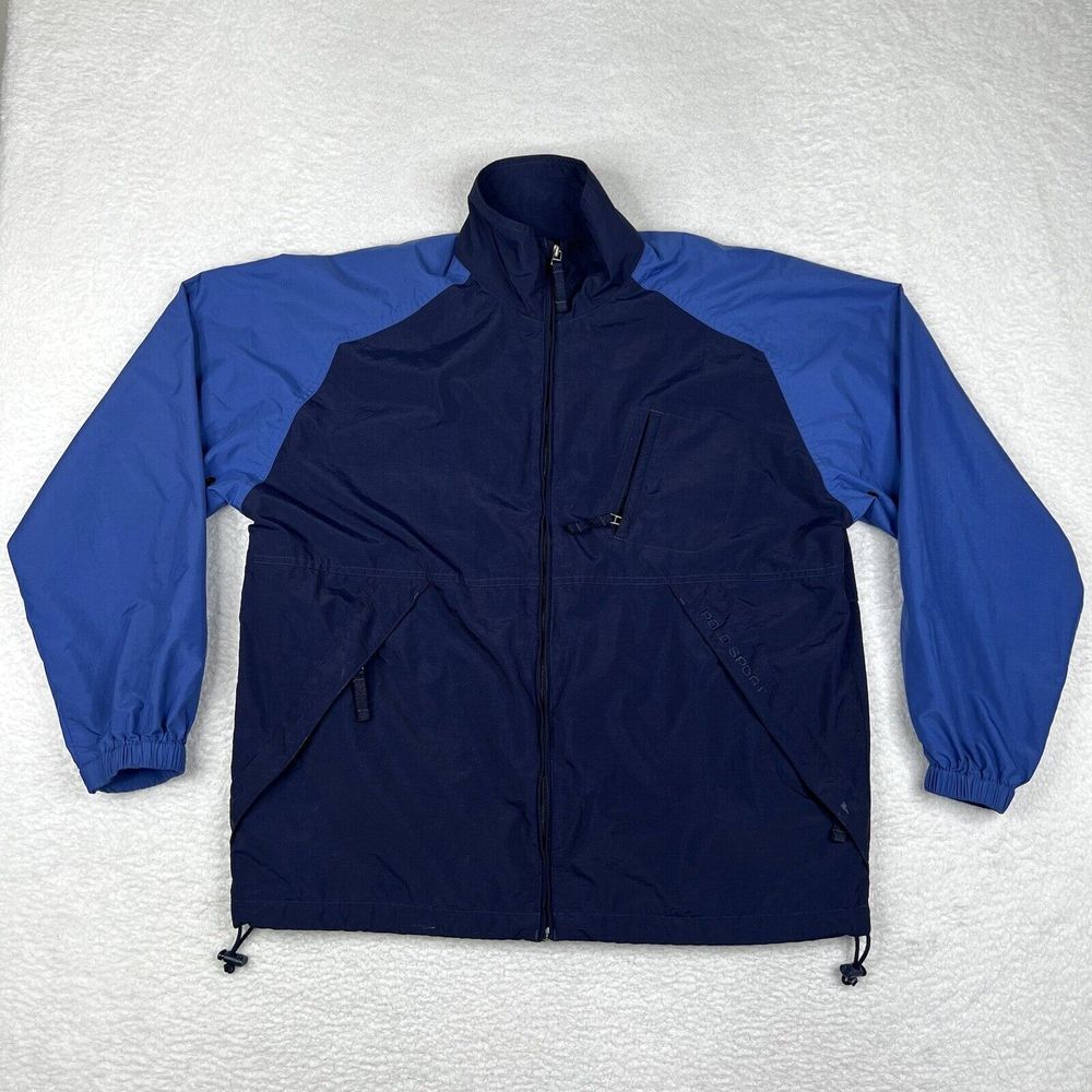 VTG Polo Sport Ralph Lauren Jacket Mens Large Blue 90s Windbreaker Full Zip Rain